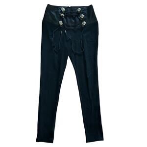 Bebe Corset Style High Waist Pants Black Rope Lace Up Lion Buttons Sz S